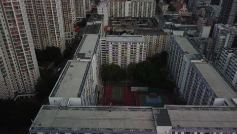 Downward-drone-shot-and-pan-of-sports-grounds-in-Hong-Kong