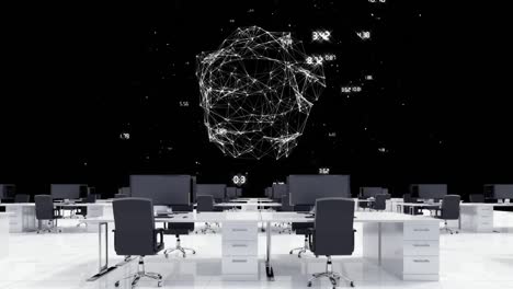 Empty-office-against-globe-of-network-of-connections-on-black-background