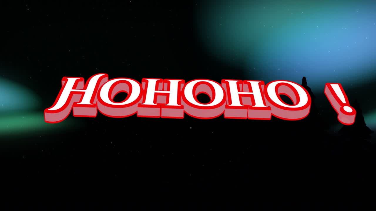 Aurora beams sweeping sparking 3D HOHOHO! sliding, popping, pulsing for greeting then drifting away