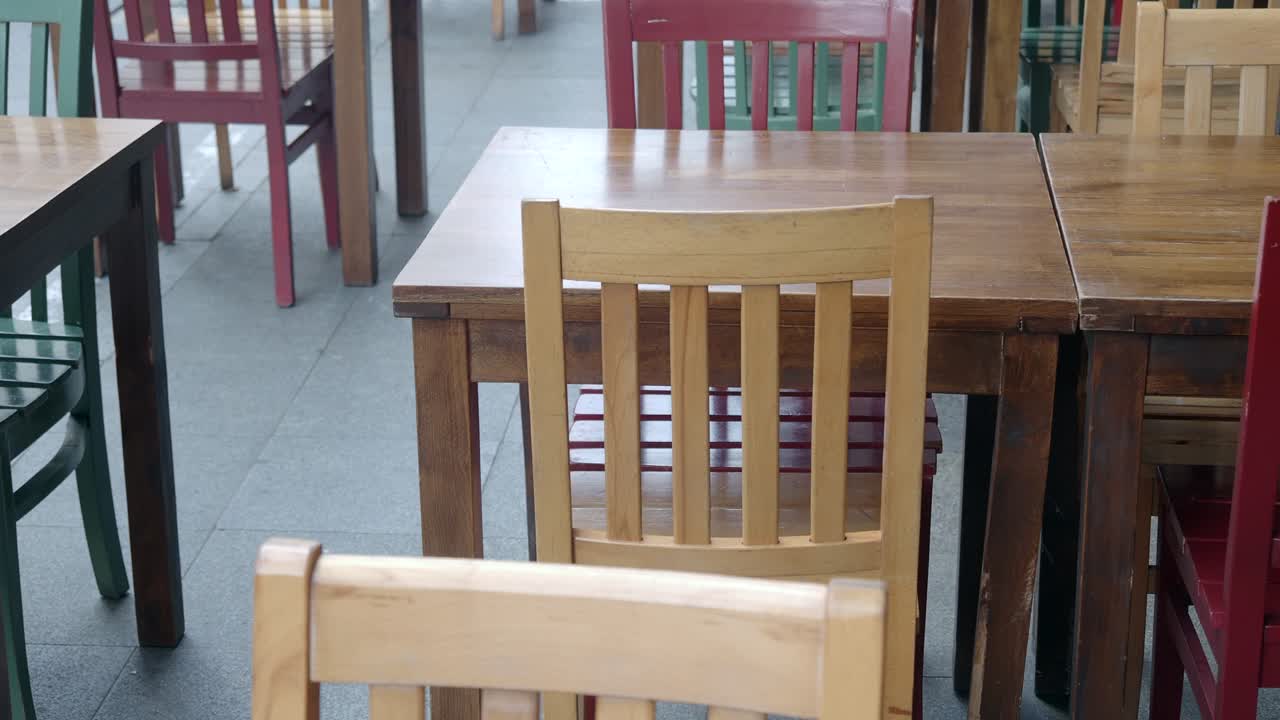 Empty Tables and Chairs on a Patio