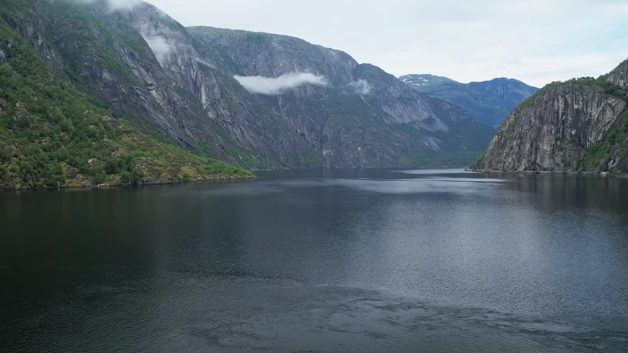Scenic drone view of the calm fjord in Norway's stunning landscape