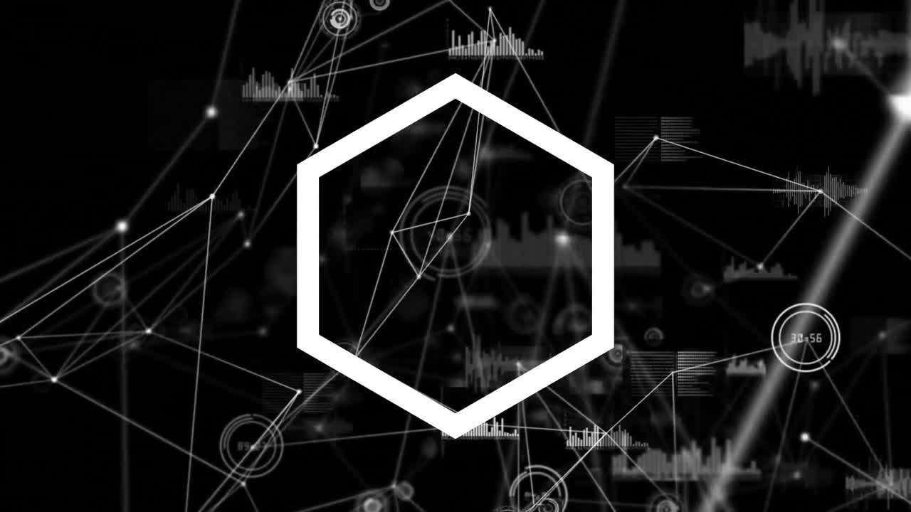 어두운 배경에 연결 네트워크를 통해 기하학적 모양의 애니메이션