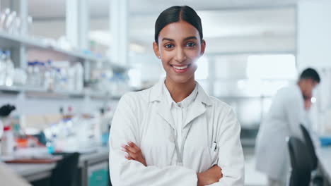 Science,-arms-crossed-and-research-with-woman