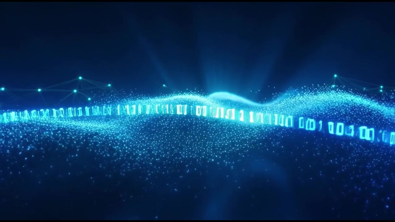 Abstract Digital Data Wave with Binary Code Flow