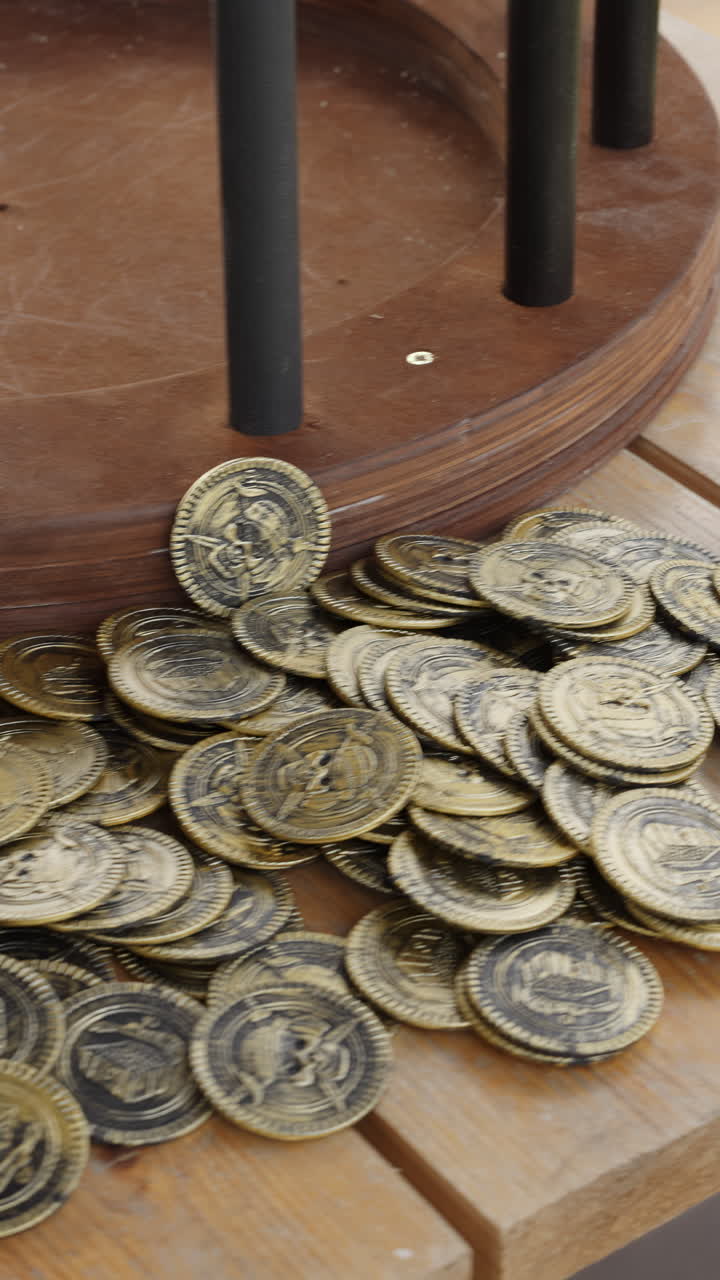 Pirate Coins on a Wooden Stand