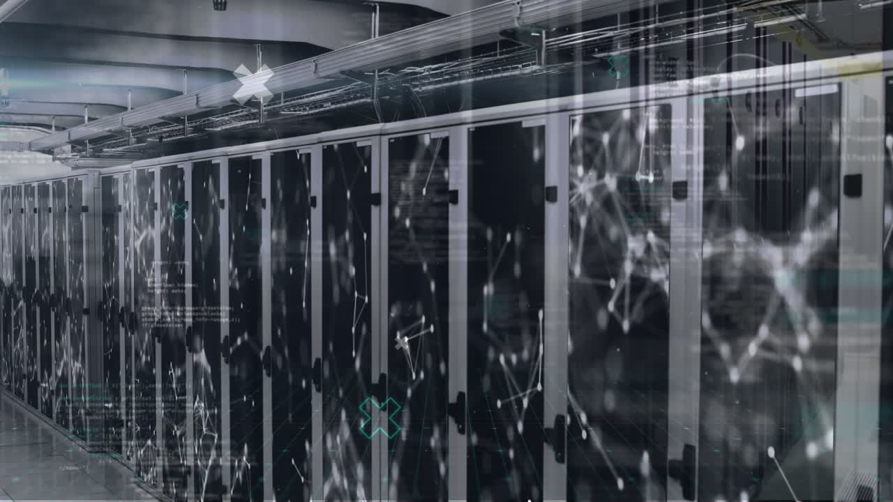 Animation of network of connections and data processing over computer servers