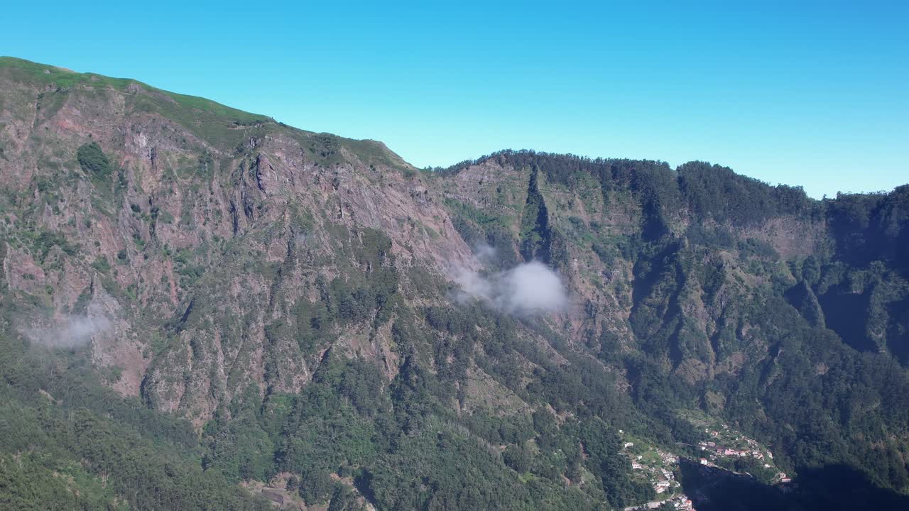 Stunning aerial view of Madeira's mountainous landscape under clear skies