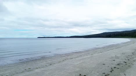 panoramic views over sandy shores at grey bay beach in bc, canada, aerial drone shot