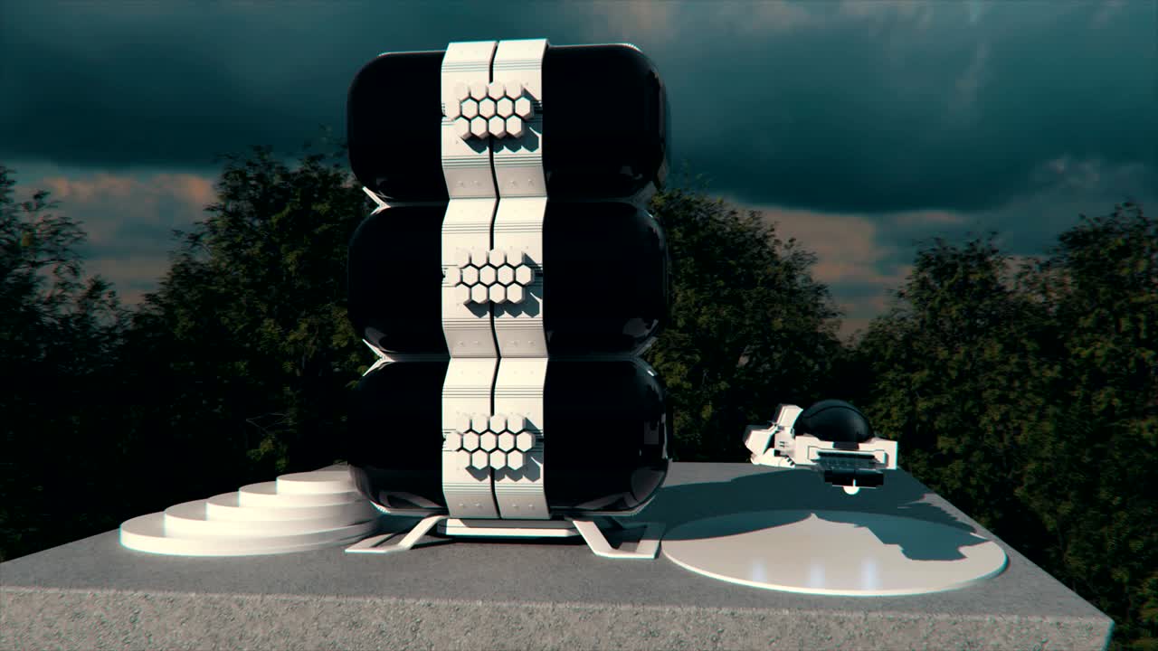 날아다니는 자동차와 함께 미래의 집.