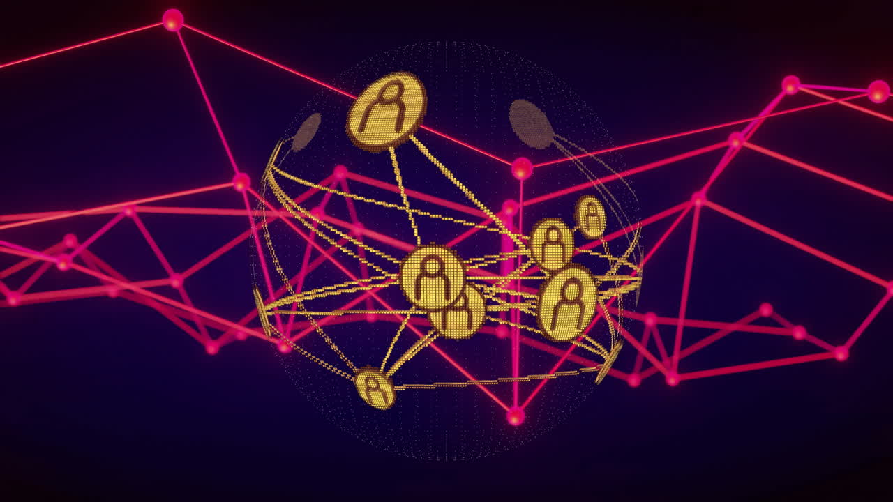 Animation of network of connections with people icons over globe
