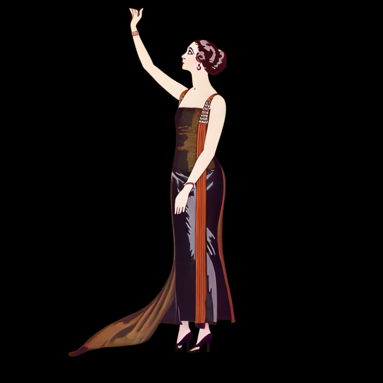 Animazione di un'elegante illustrazione di moda vintage, asset isolato, video trasparente 4K, canale alfa