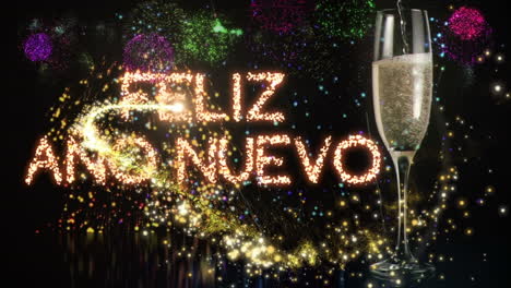 Animación-De-Copa-De-Champán-Y-Pancarta-De-Texto-Feliz-Año-Nuevo-Contra-La-Explosión-De-Fuegos-Artificiales