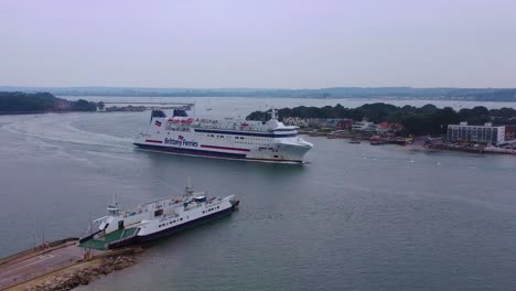 aerial over a brittany ferry boat sailing across the english channel from england to france