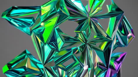 abstract geometric crystal forms with shifting iridescent colors