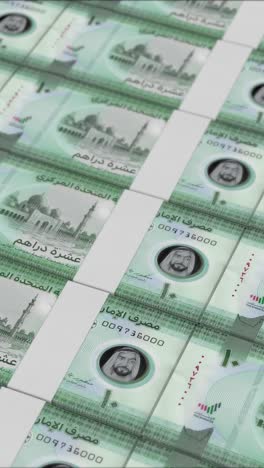 vertical video of 10 united arab emirates dirham banknotes printing