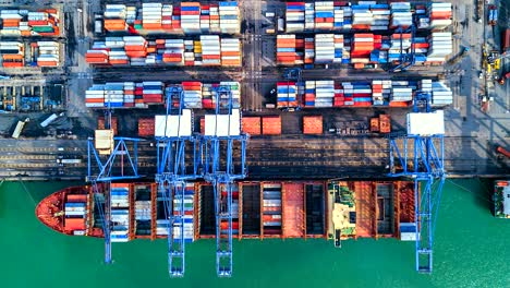 aerial view, 4k.time lapse industrial port with container port where is a part of shipping