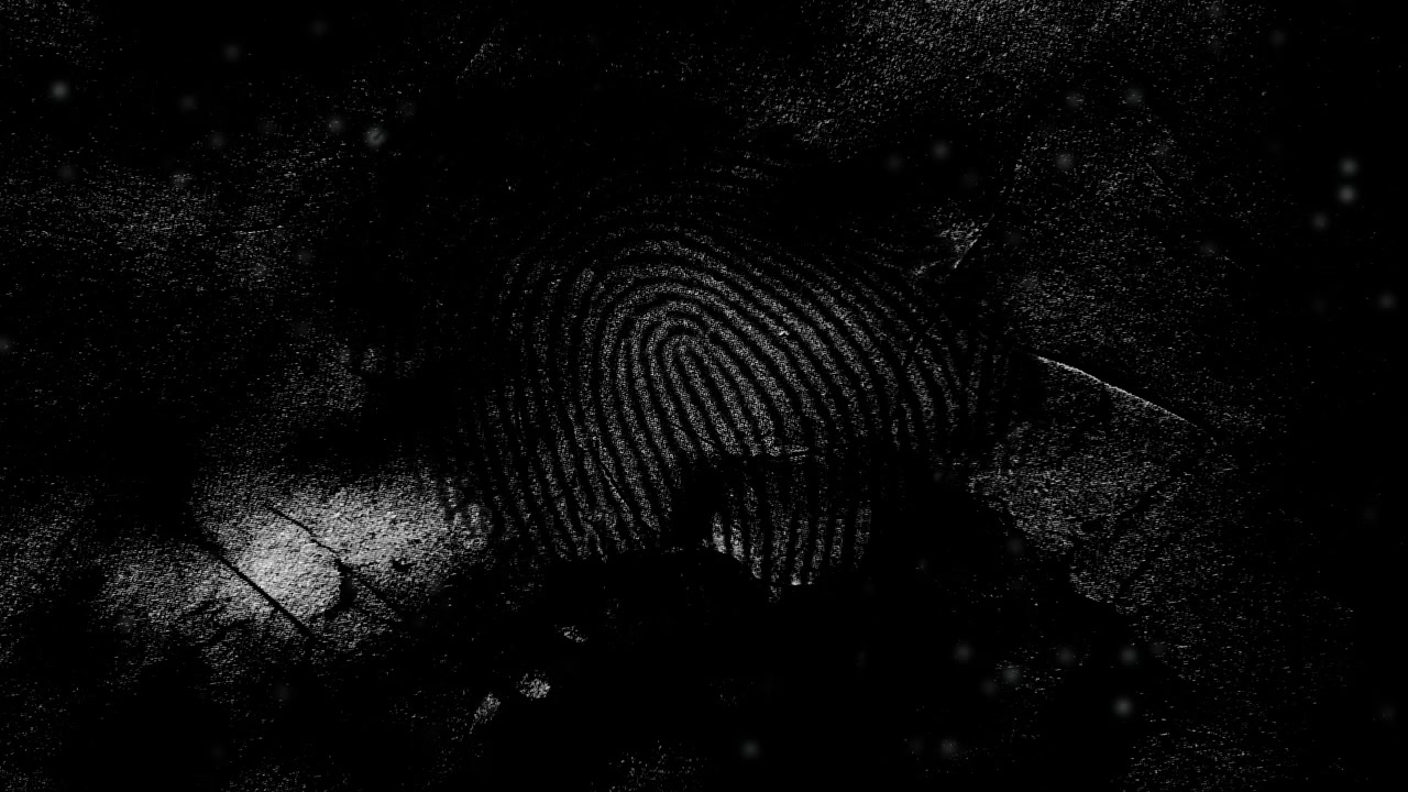 Et stemningsfuldt, høj-kontrast negativ af et digitalt fingeraftryk, der dukker frem fra mørket. Dette filmiske skud fremkalder temaer som mystik, skjult identitet og hemmelig overvågning.