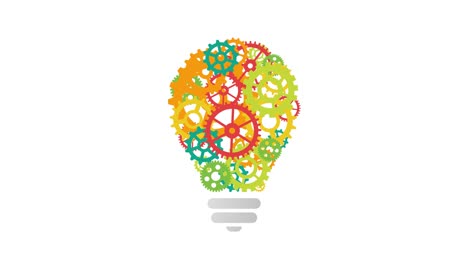 light bulb with colored gears. innovation and idea concept. business, corporate, social and technological motion background.