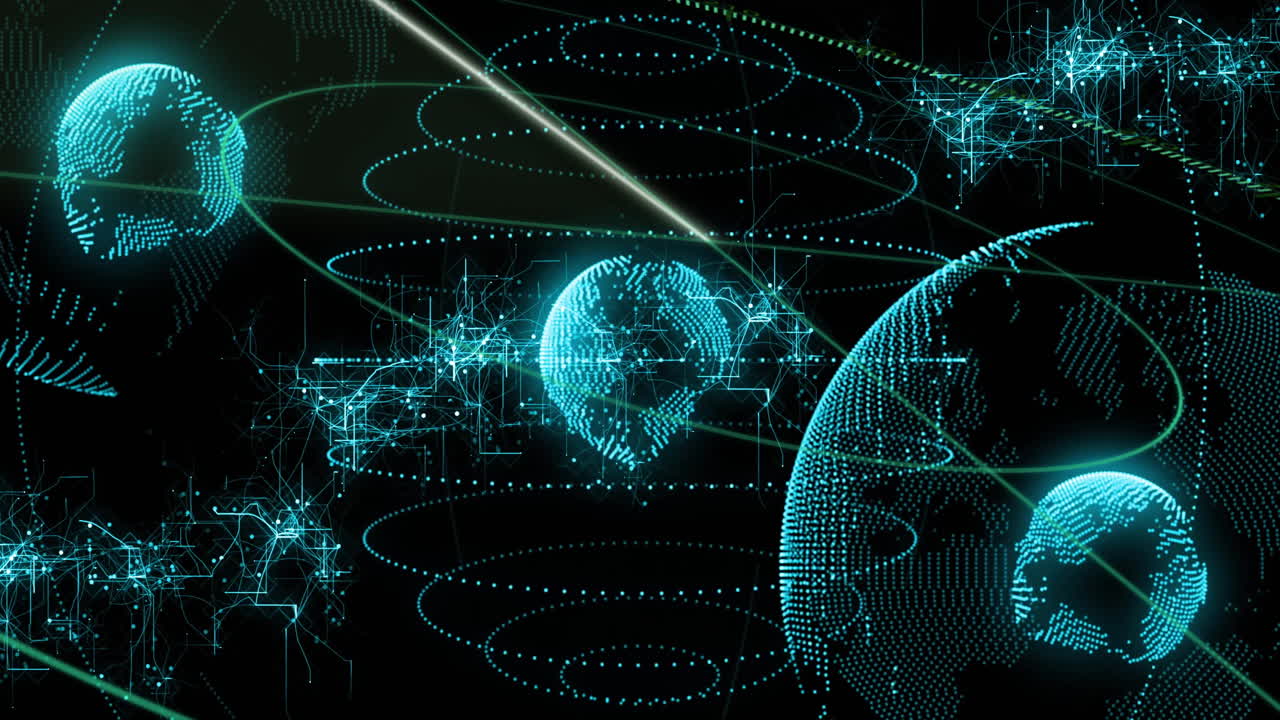 Digital globe and network connections animation over dark background with glowing lines