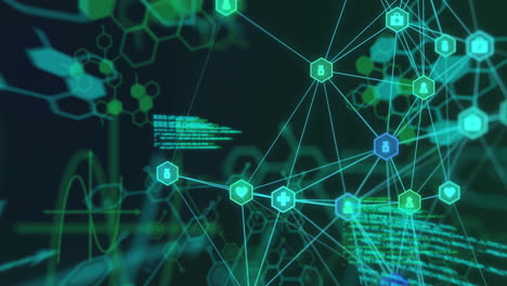 animación de la fórmula química con conexiones y procesamiento de datos en fondo negro