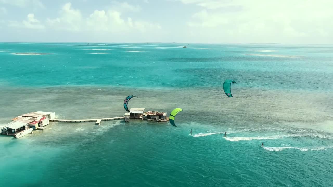 Los Roques venezuela -Caribbean-sea-Fantastic-landscape Kitesuf in clear crystal water, from drone