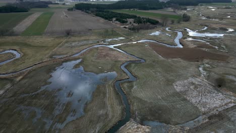 flooded and frozen fields around the narow river in the podlasie region during winter