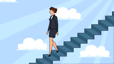 personaje de mujer de negocios de dibujos animados plana baja por la escalera de la carrera escaleras de concepto de animación