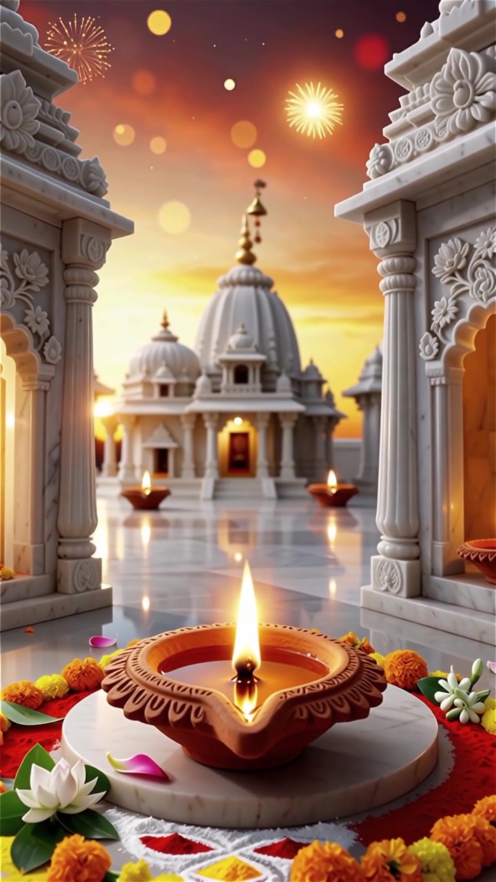 Sfondo del Festival Diwali con lanterne e decorazioni tradizionali Diyas.