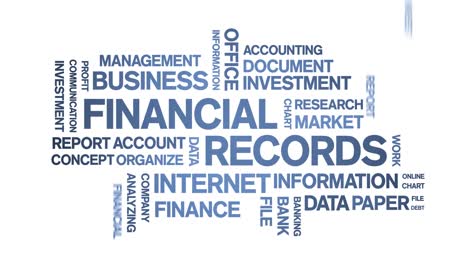 4k financial records animated tag word cloud,text animation seamless loop.