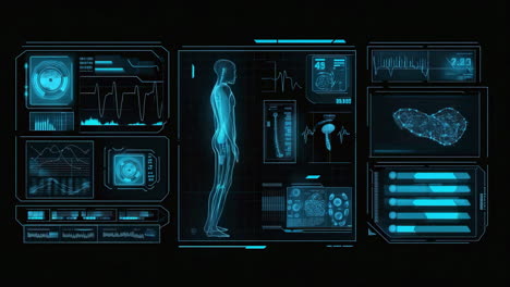 futuristic medical diagnostic interface with human body scan