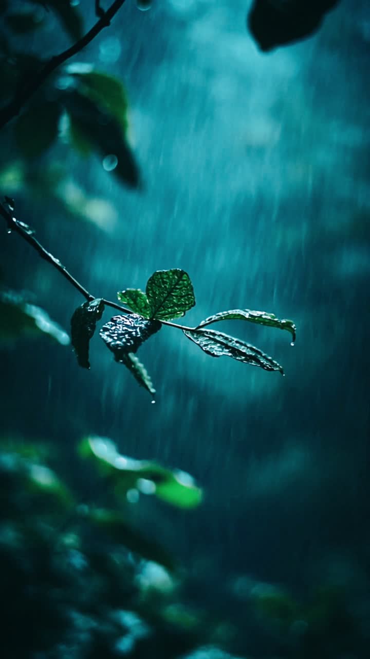 Rain on Leaves at Night