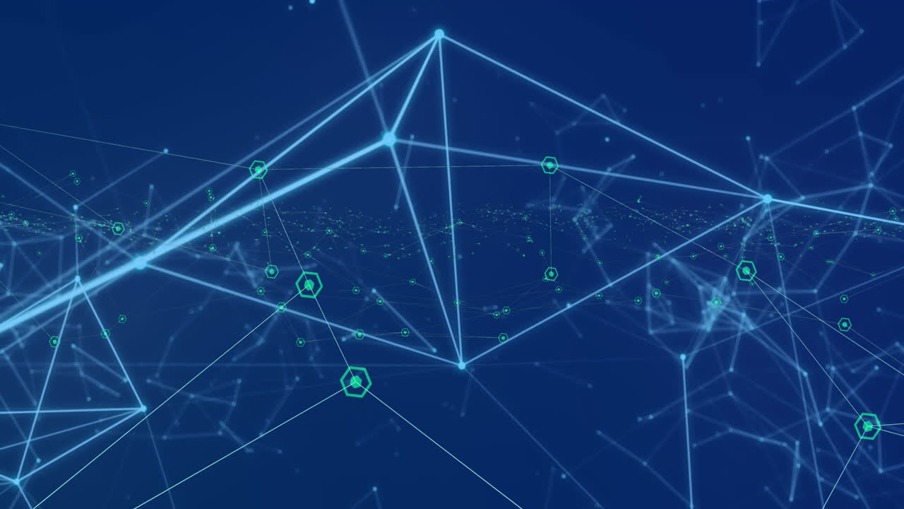 animación de múltiples redes de conexiones sobre un fondo azul