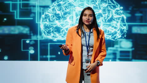 expert showcasing latest innovations in ai, camera a