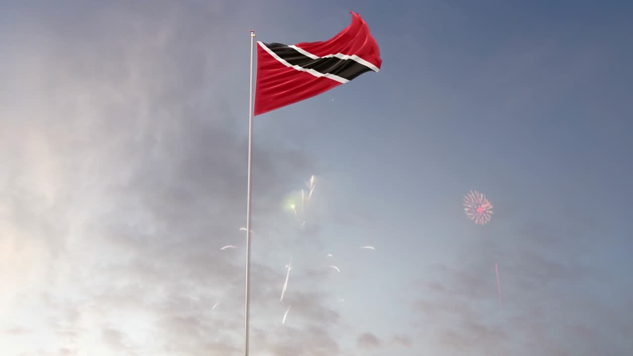 Trinidad and Tobago Flag With Fireworks Background