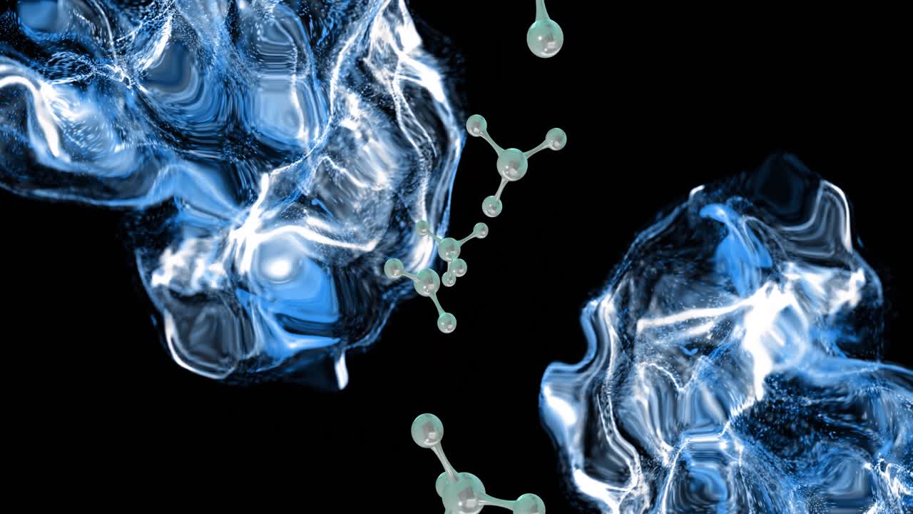 블랙 배경 위에 있는 분자 모델과 빛 흔적의 마이크로의 애니메이션