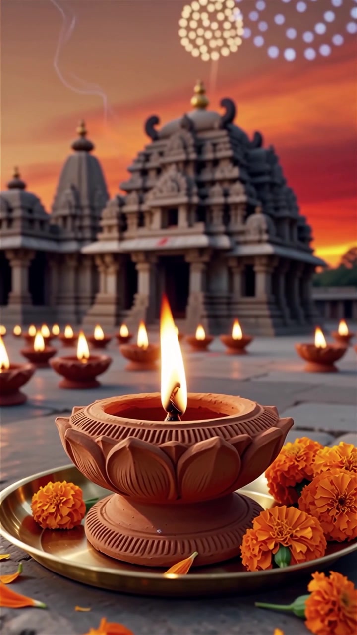 Diwali Festival Background with Lanterns and Traditional Diyas Decorations