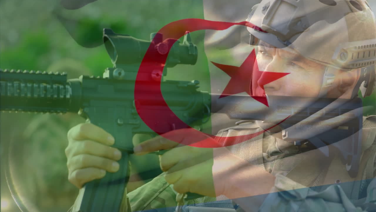 Çeşitli askerlerin üzerinde Cezayir bayrağının animasyonu