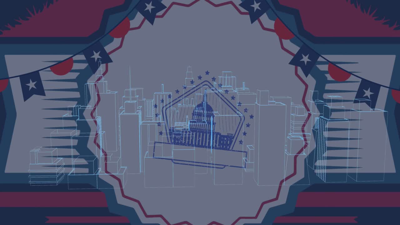 캐피톨과 메타버스 시티 위의 코티리온과 미국  ⁇ 발의 애니메이션