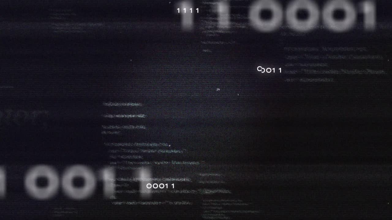 Animation of data processing and numbers on black background