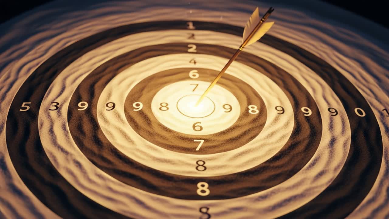 A Still Moment of Precision: An Arrow Finding Its Mark at the Center of a Dartboard, Illustrating Focus and Accuracy in Competition and Sport
