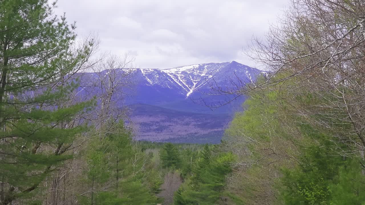 mt. katahdin a través de los árboles en la distancia