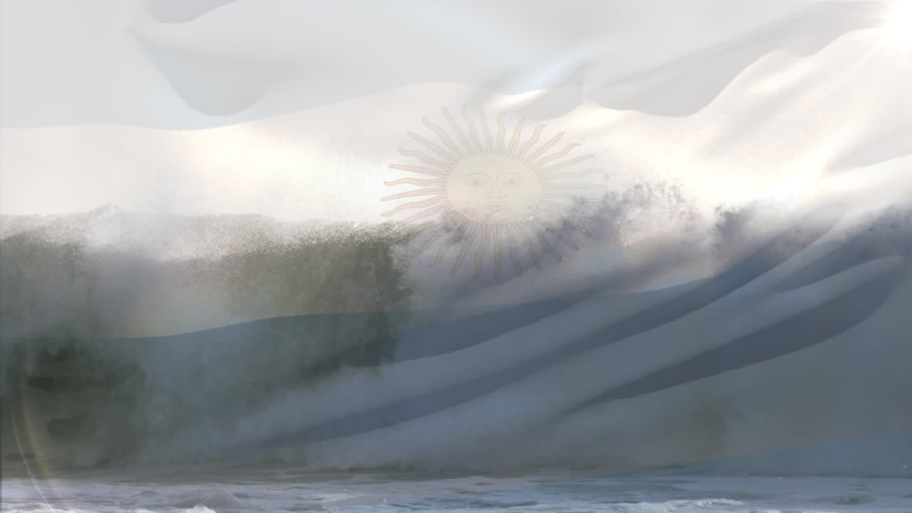 아르헨티나  ⁇ 발이 바다의 파도의 공중 전망에 반해 흔들리는 디지털 구성