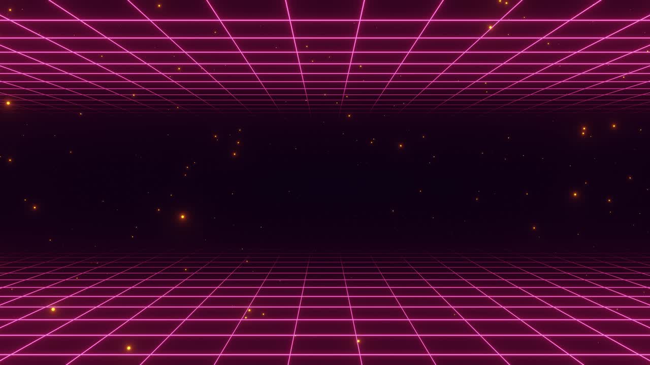 Retro wave sunset on the background of neon mountains landscape.