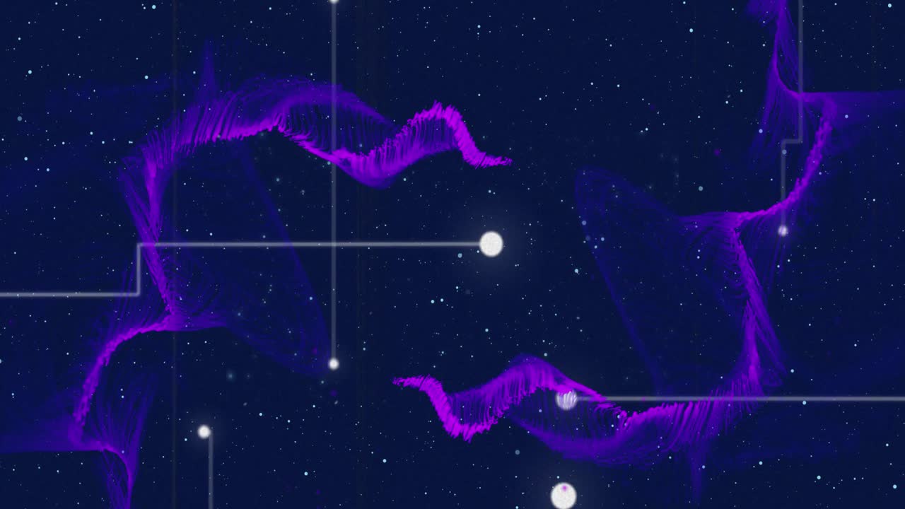 animación de la red de conexiones sobre senderos de luz púrpura sobre fondo oscuro