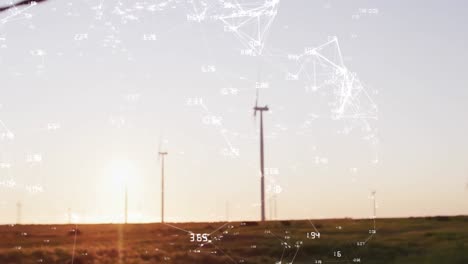 Animation-of-connections-and-numbers-over-wind-turbines-in-countryside