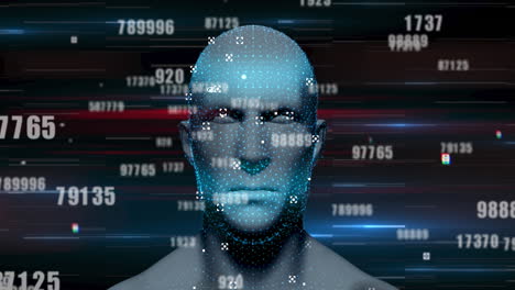animation of numbers changing over glowing human head in background