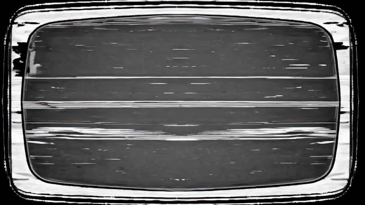 Retro TV screen with static noise, viewed from a straight-on angle, evokes vintage video nostalgia