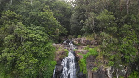 Drone-view-of-Morans-Falls-located-in-the-UNESCO-World-Heritage–listed-Gondwana-Rainforests-in-the-South-East-region-of-Queensland,-Australia