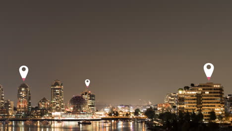 location pins over cityscape