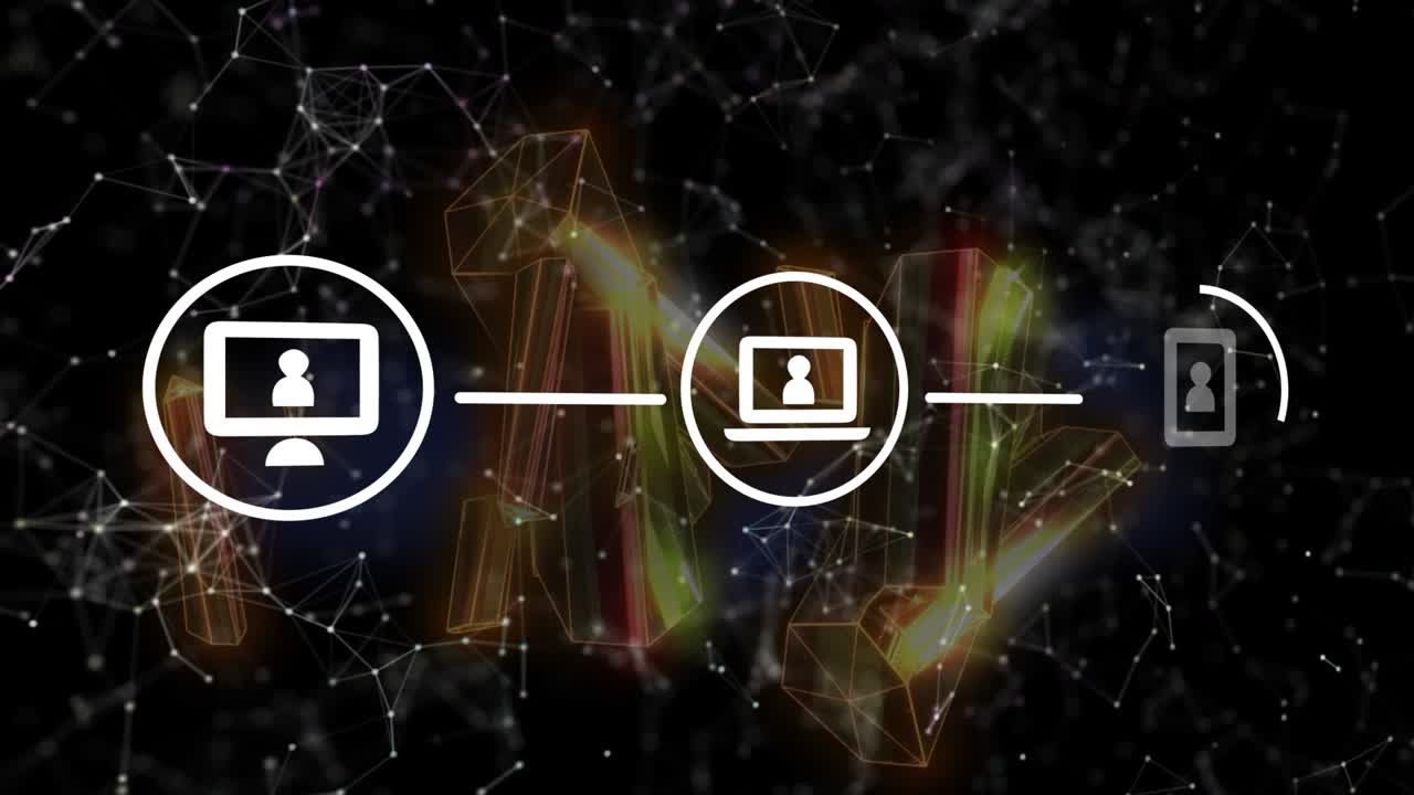 Animation of media icons over crystals